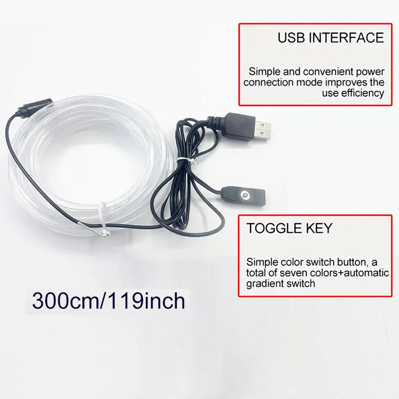 3 Meters 7 Colors in 1 Car Interior Accessories Atmosphere Lamp Cold Light Line With USB Decorative Dashboard Console LED Lights
