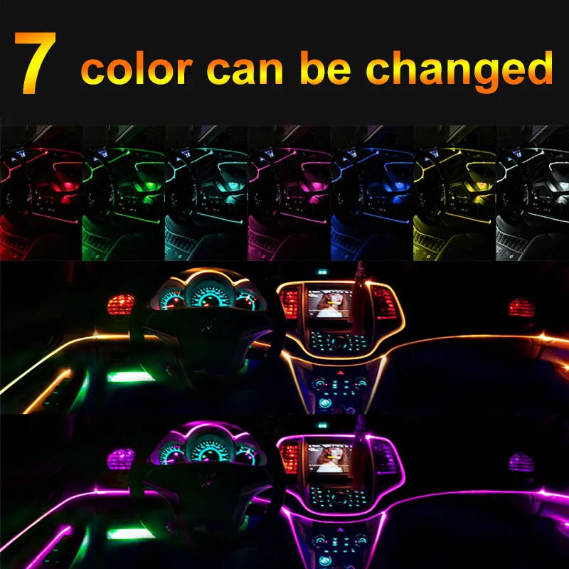 3 Meters 7 Colors in 1 Car Interior Accessories Atmosphere Lamp Cold Light Line With USB Decorative Dashboard Console LED Lights