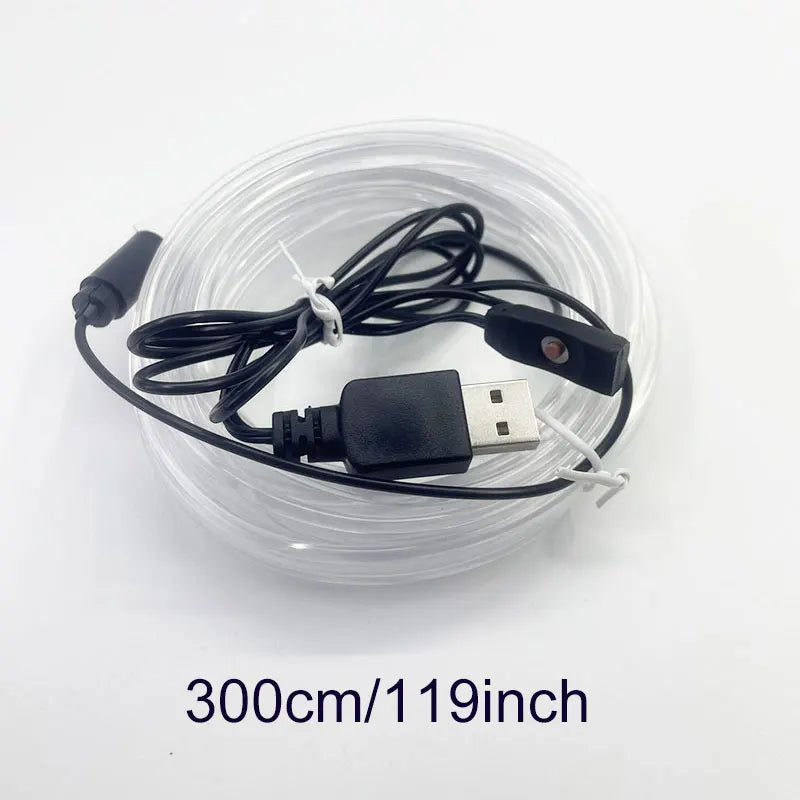 3 Meters 7 Colors in 1 Car Interior Accessories Atmosphere Lamp Cold Light Line With USB Decorative Dashboard Console LED Lights
