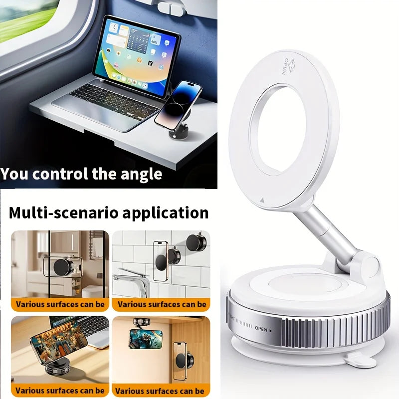 Car phone holder with vacuum adsorption and magnetic suction, new 2025 model, for in-car navigation.
