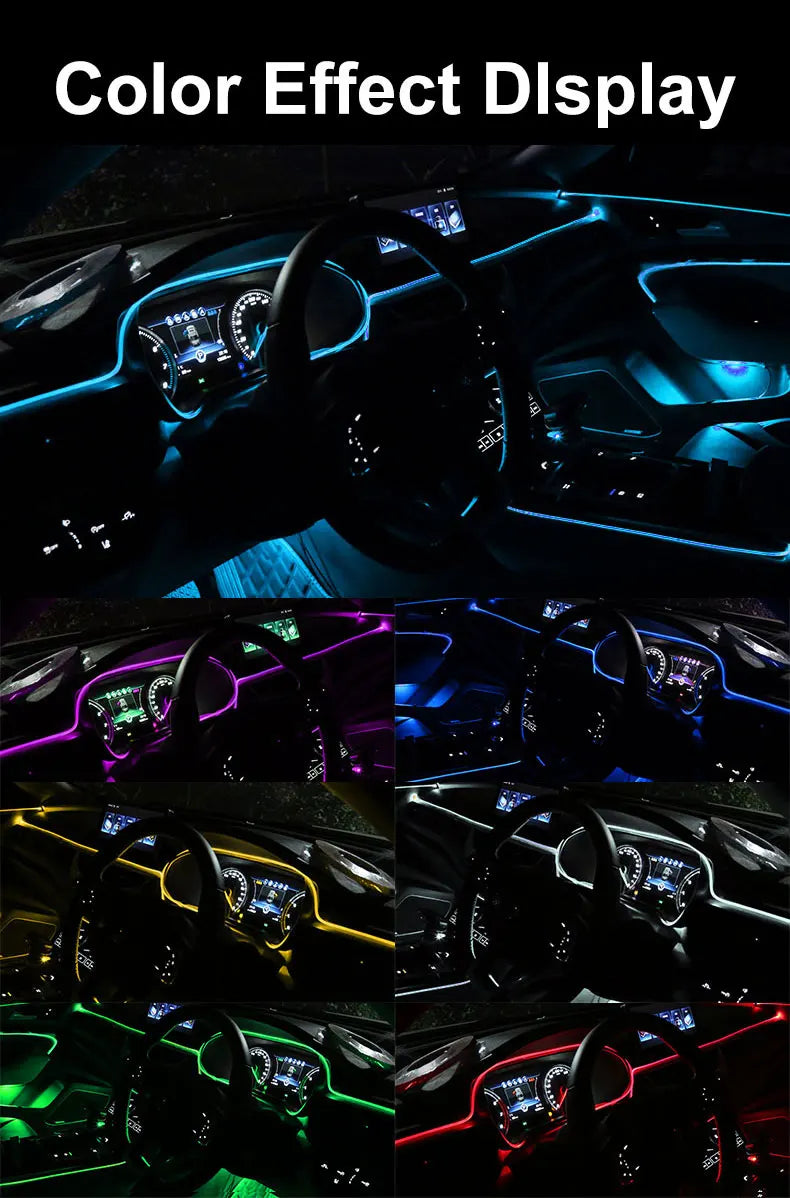 3 Meters 7 Colors in 1 Car Interior Accessories Atmosphere Lamp Cold Light Line With USB Decorative Dashboard Console LED Lights