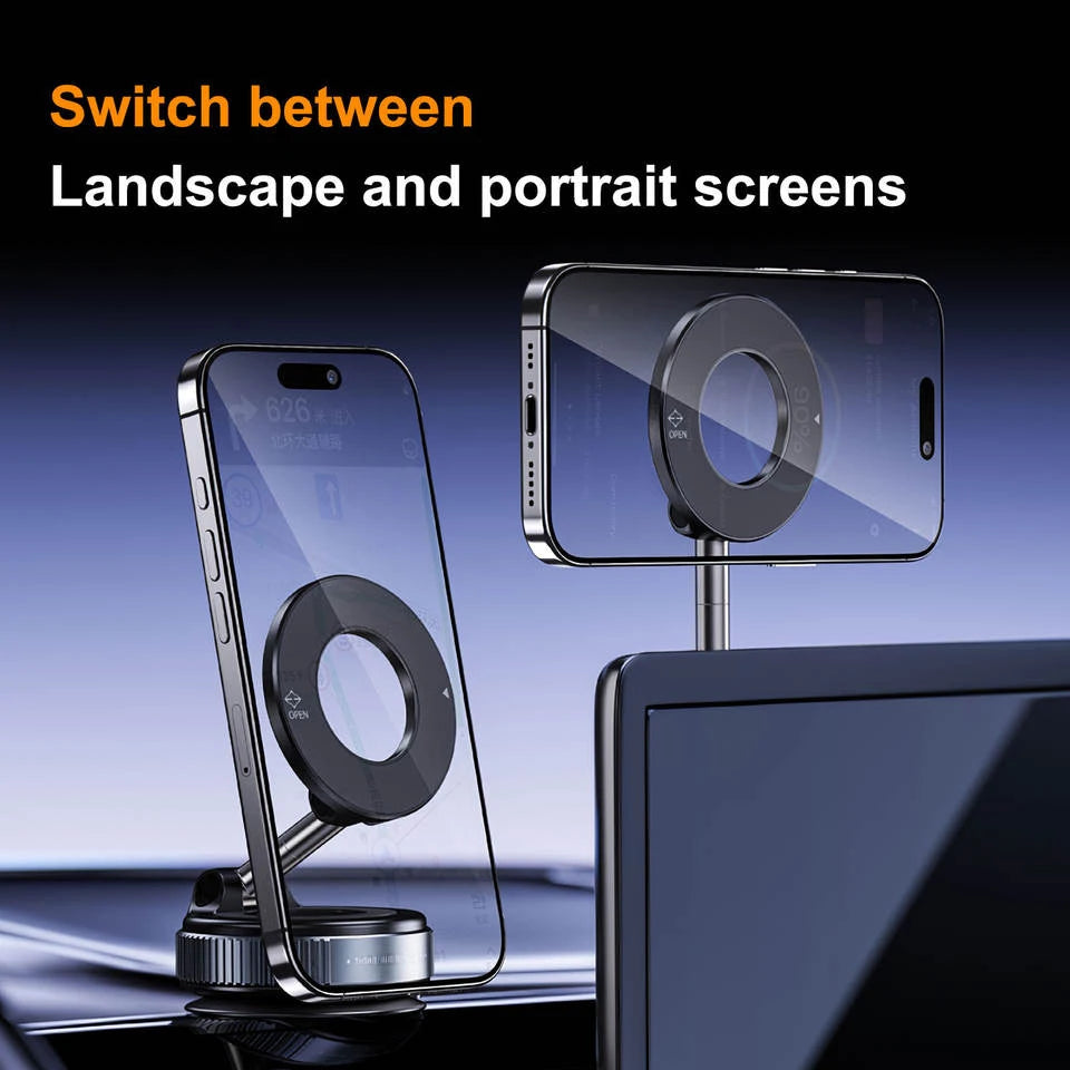 Car phone holder with vacuum adsorption and magnetic suction, new 2025 model, for in-car navigation.