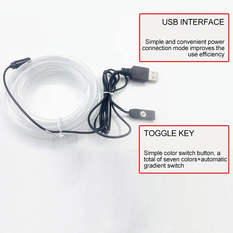 3 Meters 7 Colors in 1 Car Interior Accessories Atmosphere Lamp Cold Light Line With USB Decorative Dashboard Console LED Lights