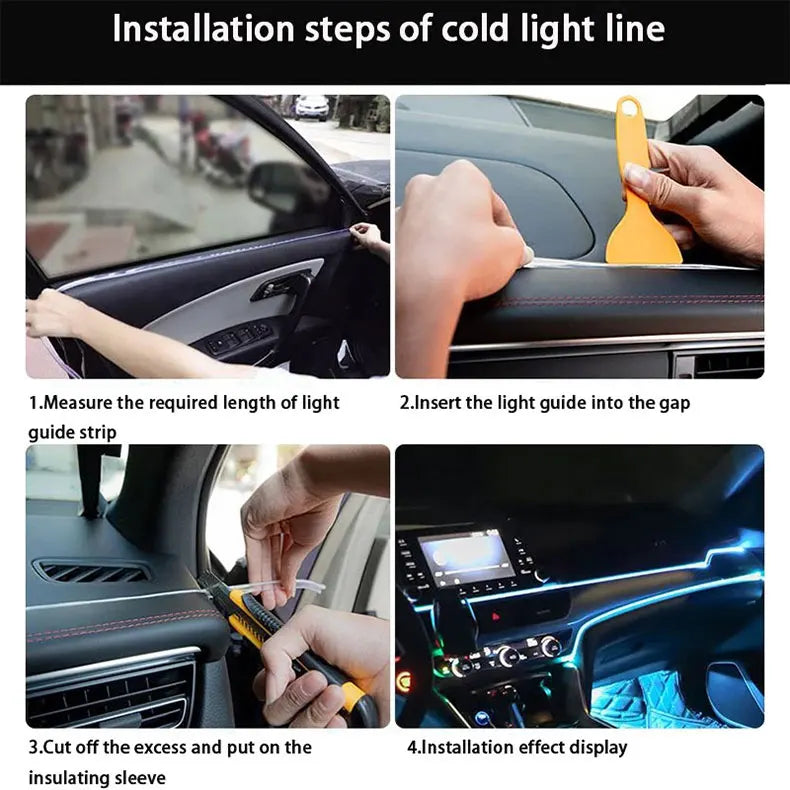 3 Meters 7 Colors in 1 Car Interior Accessories Atmosphere Lamp Cold Light Line With USB Decorative Dashboard Console LED Lights